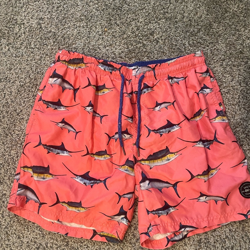 Coral Fish Print Swim Trunks